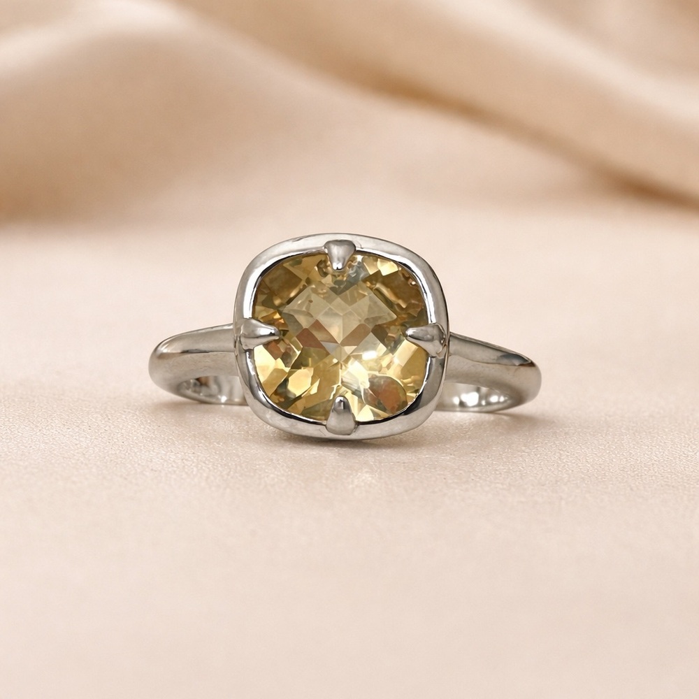 925 Sterling Silver Ring with Natural Faceted Golden Topaz Gemstone (US 9)